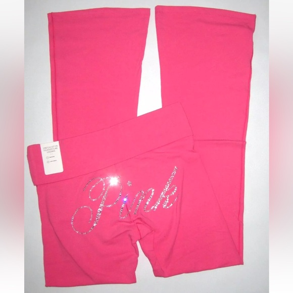 Victoria secret pink Carmine rose bling Foldover Flare legging M L REGULAR - Picture 3 of 5